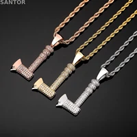 hip hop jewelry gold plated cz axe pendant mens and womens cubic zircon necklace punk retro fashion accessories