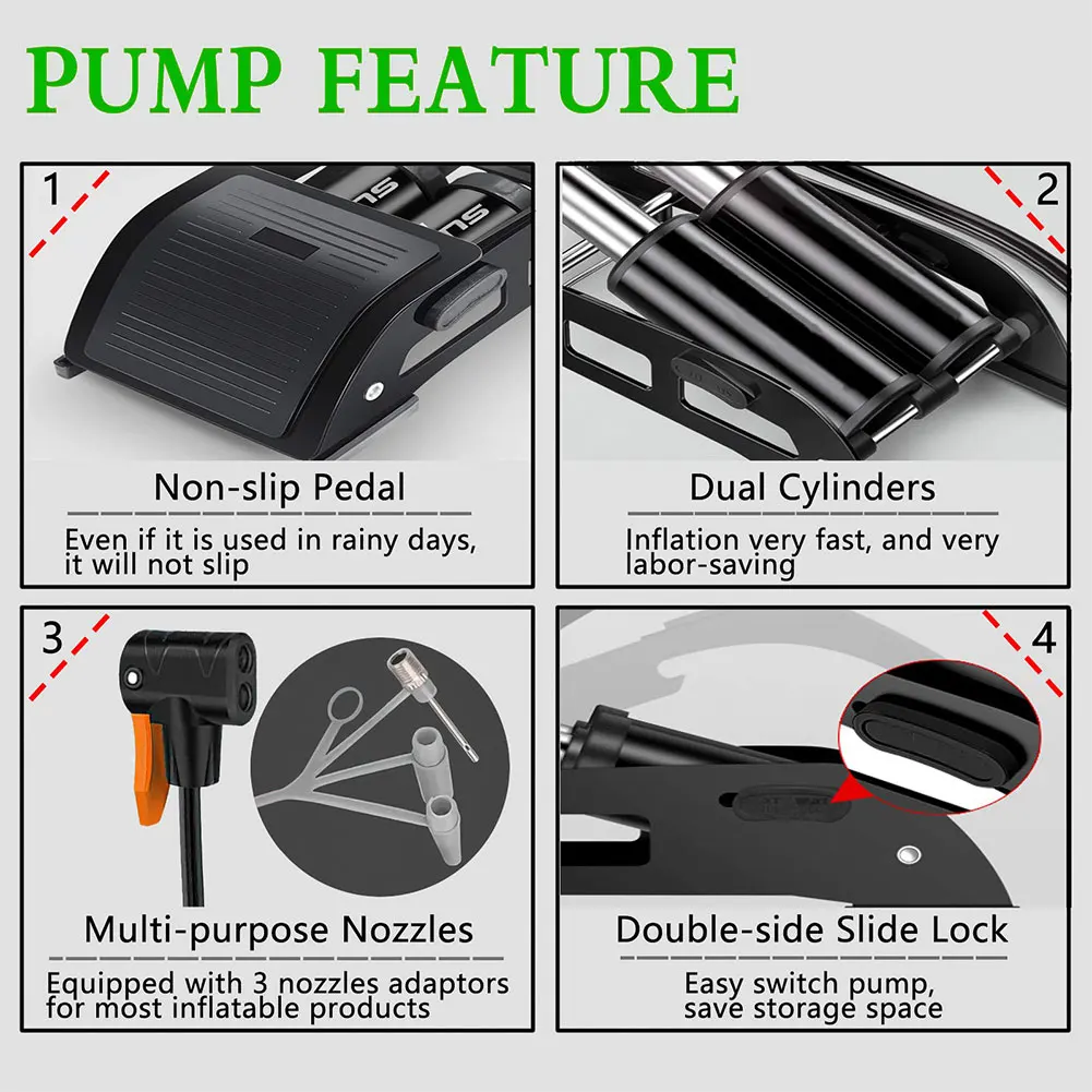 

WEST BIKING Bicycle Pump With Gauge Foot Pedal Portable Floor Air Inflator Bike Cycling Pump For Bicycle Ball Scooter Toys Black