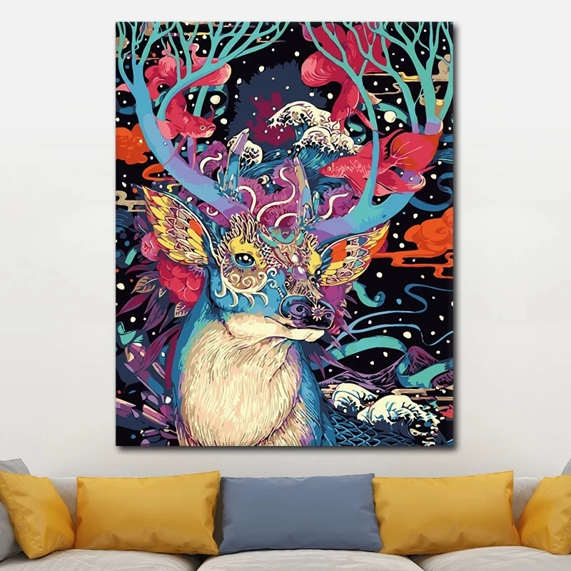 DIY Цифровая живопись Масляная картина олень животное маслом Художественная