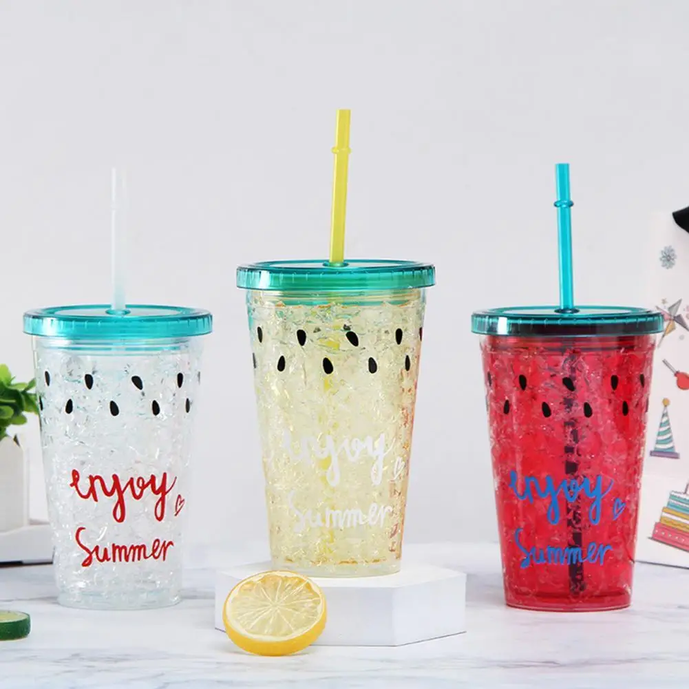Double-layer Plastic Straw Cup with Lid Lovely Sweet Fruit Color Letter Bottle Broken Ice Cold Water for Home | Дом и сад