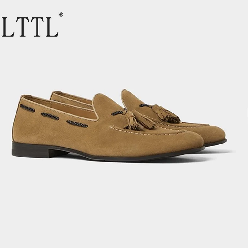 

LTTL New Handmade Brown Suede Shoes Men Tassel Loafers Fashion Summer Casual Shoes Men Brand Dress Shoes Mens Slipper Prom Shoes