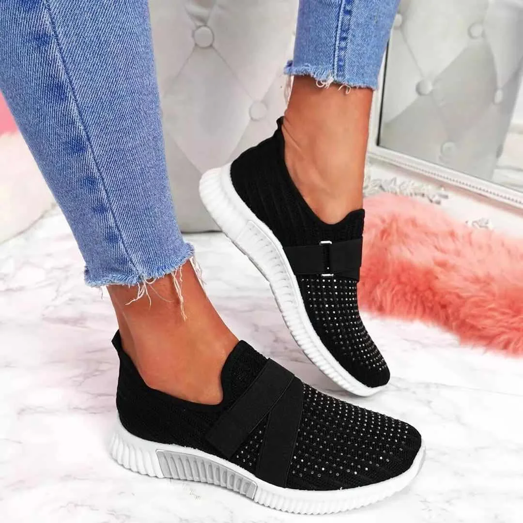 

Spring ladies casual shoes crystal mesh sports shoes casual flat shoes light women's shoes