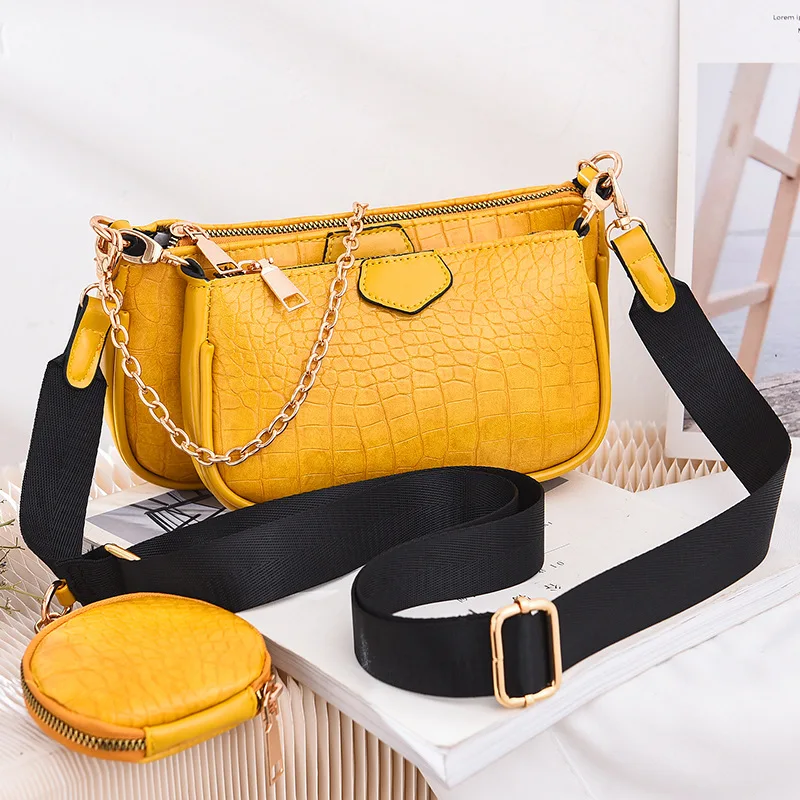 

3pcs Set Fashion Crocodile Pattern Handbag Women PU Leather Crossbody Bag Luxury Chains Shoulder Bag Female Armpit Bag
