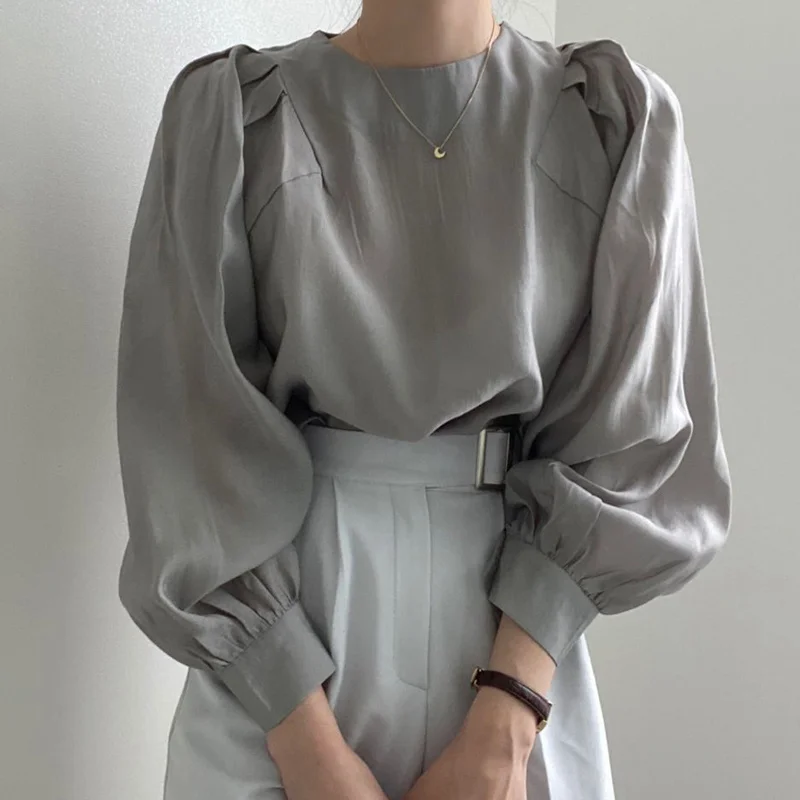 Корейский шикарный осенний простой плиссированный дизайн с круглым вырезом