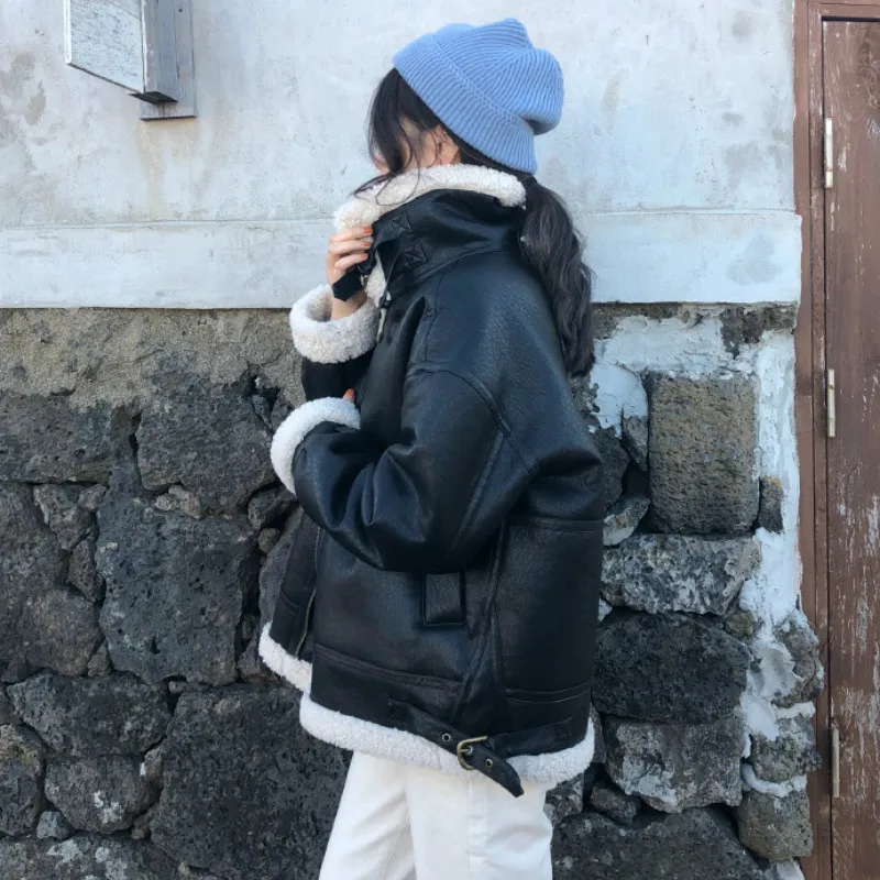 Женские шубы из искусственной кожи куртки овечьей модная женская верхняя одежда