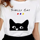 Женская футболка с принтом графического кота, новинка, забавная футболка Kawaii Ulzzang, повседневный топ в Корейском стиле, футболка в эстетическом стиле