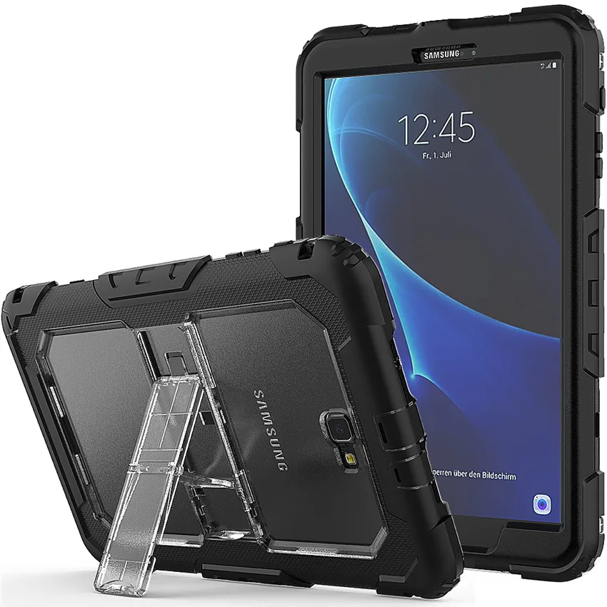 Противоударный сверхпрочный чехол для планшета с подставкой для samsung Galaxy Tab A A6 10,1 T580 T585 SM-T585 T580N чехол+ ручка - Цвет: Прозрачный