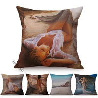 mermaid oil painting decorative sofa pillow case sexy woman ass beach photography cotton linen square cushion cover kussenhoes