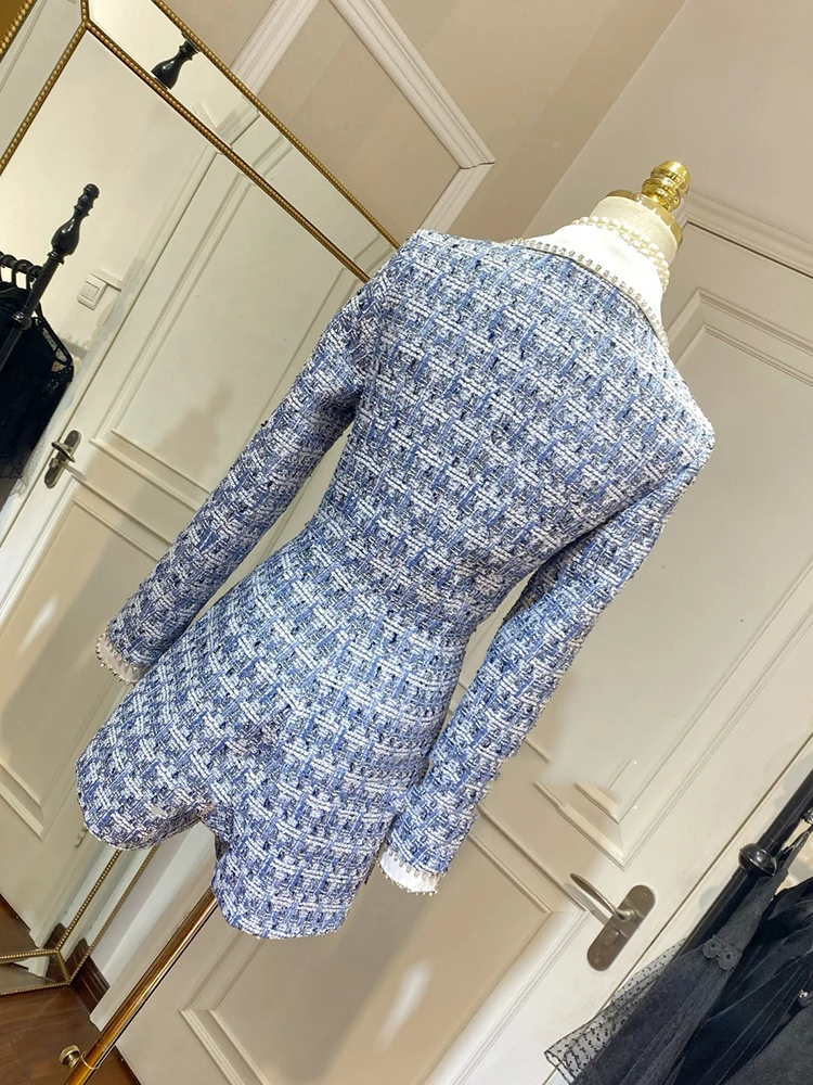 

Heavy crafts contrast color lapel diamonds small fragrance wind tweed jumpsuit ladies spring fashion temperament jumpsuit skirt
