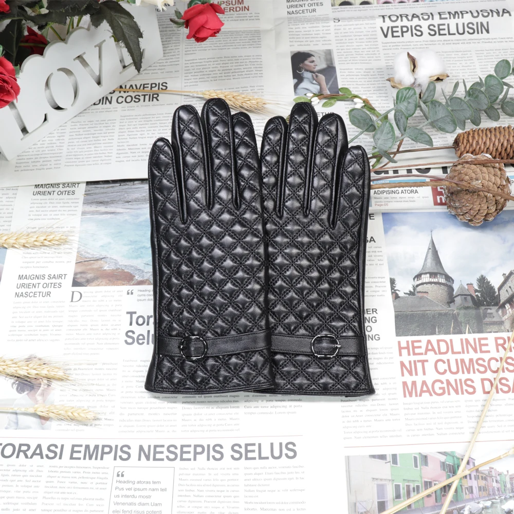 Женские зимние перчатки, кожаные перчатки для сенсорного экрана, Симпатичные клетчатые плюшевые теплые перчатки для вождения, ветрозащитн... от AliExpress WW