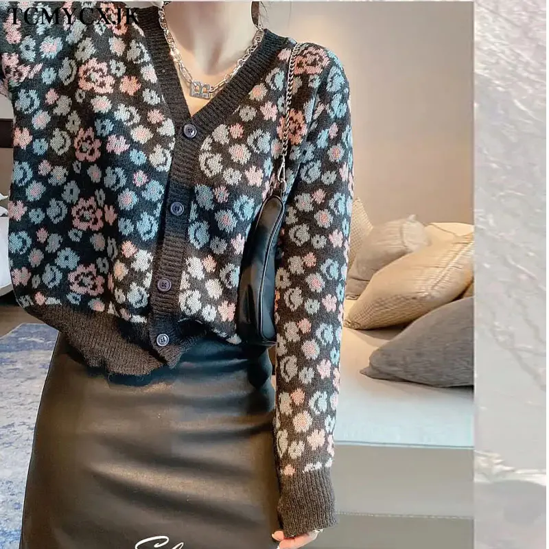 

Core-spun Yarn Small Floral Sweater Women Autumn New Gentle Wind Long-sleeve Sweater Cardigan Coats Women Short Slim Sweater Top