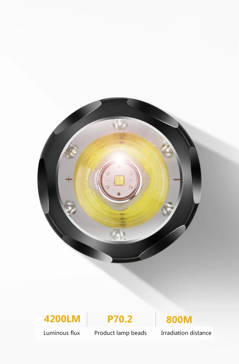 Тактический фонарь Cree xhp70.2, перезаряжаемый, длинный, 4200 люменов, 8000 мАч, большая емкость, литиевая батарея, мощный светодиодный фонарь