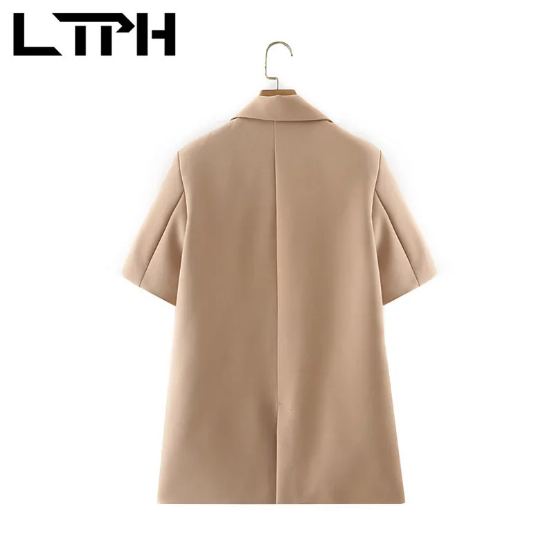 LTPH-Chaqueta de manga corta de estilo minimalista para mujer, blazer informal de longitud media, chaqueta con bolsillos, abrigo de traje para mujer, primavera 2021