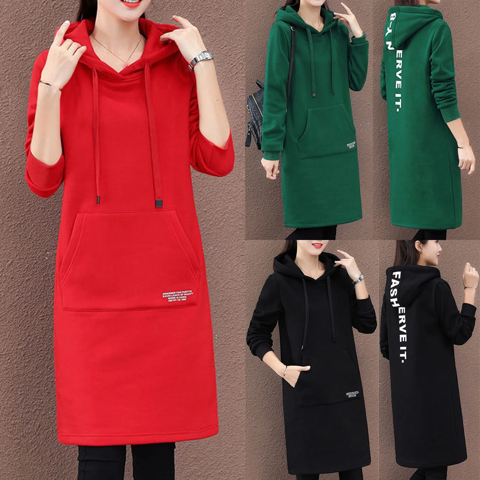 

Winter Women Casual Fashion Lettering Lady Sleeve Knee Length Hoodie Dress robe chemise dresses for women dropshipping â˜…
