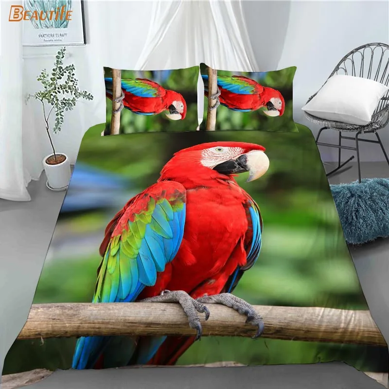 Juego de fundas de edred&oacute;n personalizadas para el hogar, Set de ropa de cama de 3 piezas con dise&ntilde;o de loro y animales, a la moda, 1009-1