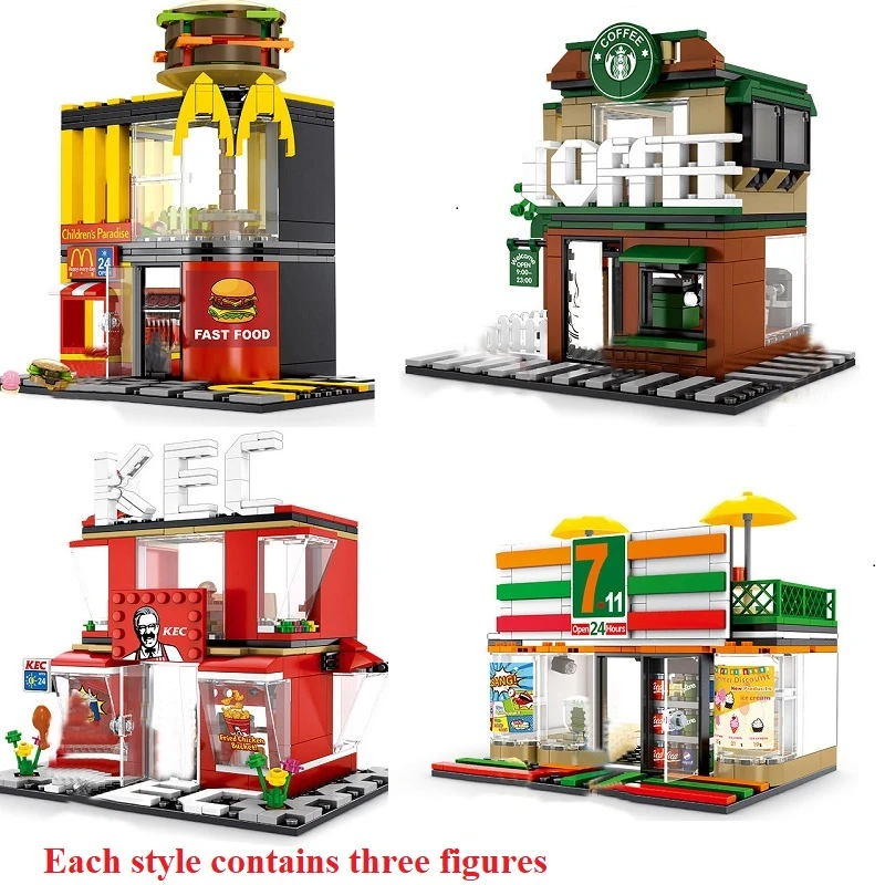 280 + шт Мини Набор городская улица View строительные блоки кофе магазин гамбургер City