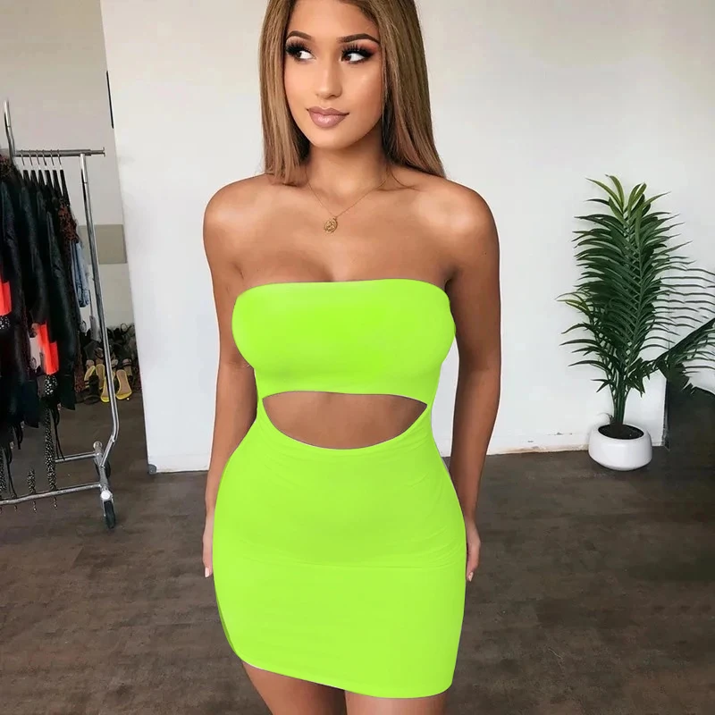 

Summer Sexy Hollow Out Strapless Sheath Pencil Dress Bodycon Mini Sexy Club Casual Solid Color Women's Dress 2