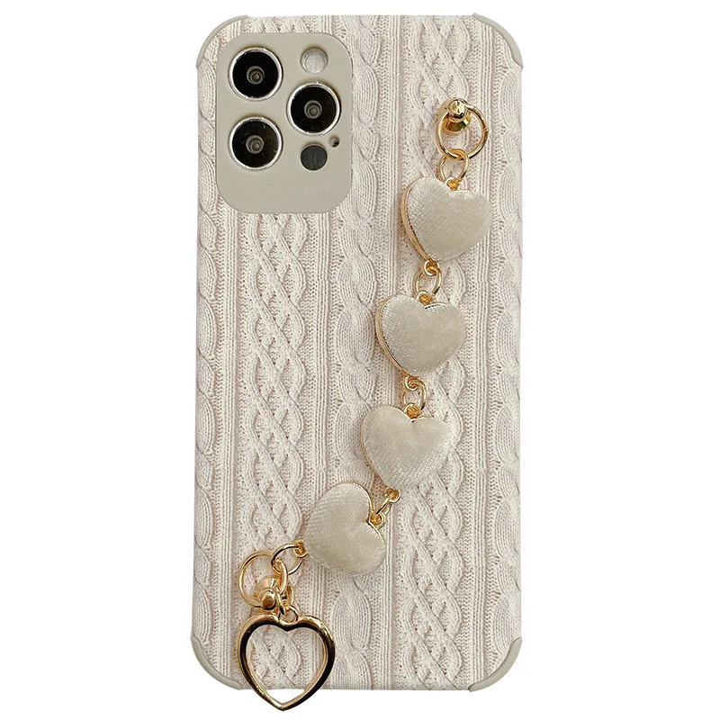 

Korean corduroy love heart bracelet soft case for iphone 12 Pro Max 12 MiNi 11 Pro Max XR X XS Max 7 8 plus SE 2020 cute cover