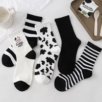 new arrivals cow printed sock lovely harajuku japanese style cotton women socks striped solid breathable casual cartoon sock sox