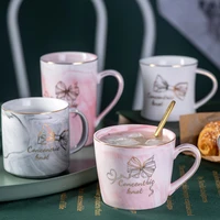 luxury europe ceramic milk coffee mug with lid breakfast cup marble water milk tea mug wedding bridal lover gifts home drinkware
