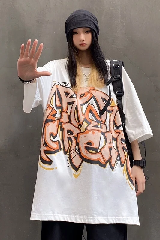 

Gothic Style Korea Pop E-girl Guitar Print Drak Tops Summer Kawaii Clothes Crop Harajuku O-neck Short Sleeve Women Ins T-shirts