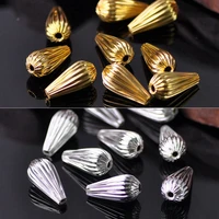 20pcs gold plated color 14x7mm teardrop hollow plicated metal brass loose beads lot for jewelry making diy crafts wholesale