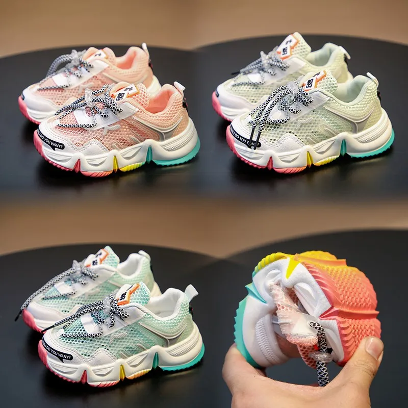 New Summer Kids Sport Shoes For Girls Sneakers Rainbow Students Breathable Mesh Children Running Light Toddler | Детская одежда и
