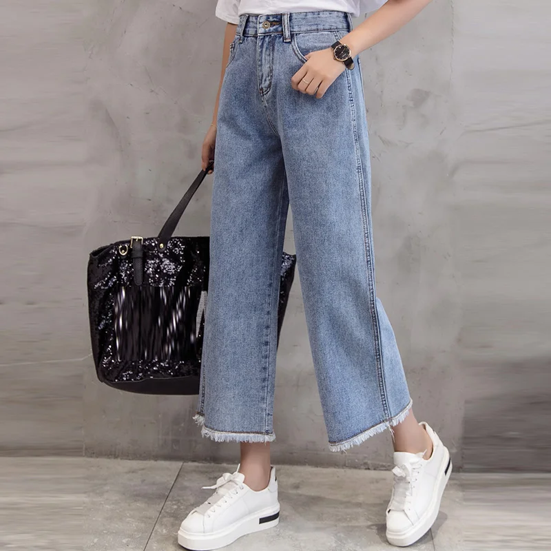 Women Autumn High Waist Korean Fashion Wide Leg Jeans For Ankle-length Loose Vintage Boyfriend Female Casual | Женская одежда