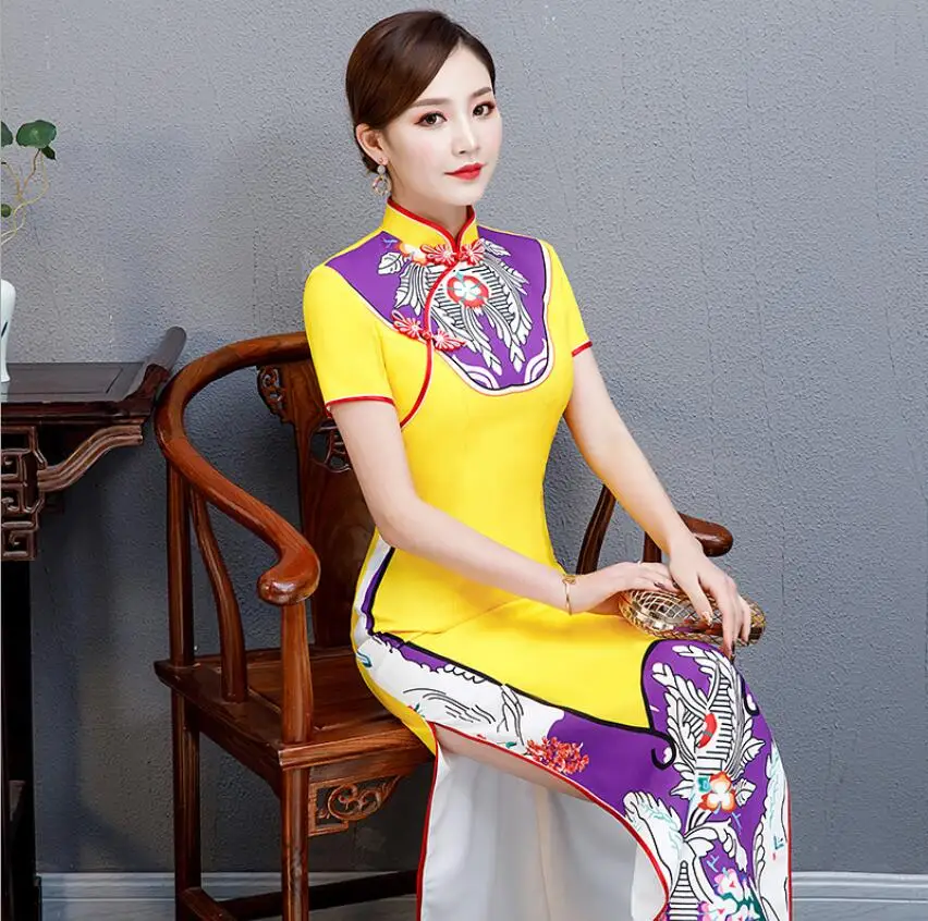 

Lady Sexy Party Long Cheongsam Traditional China Style Oriental Womens Elegant Evening Qipao Dress Gown