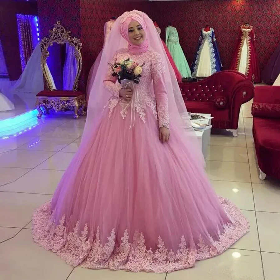

Long Sleeves Muslim Ball Gown Wedding Dresses Appliques Lace Bridal Gowns 2020 Modest Women Wedding Dress Vestidos De Mariee