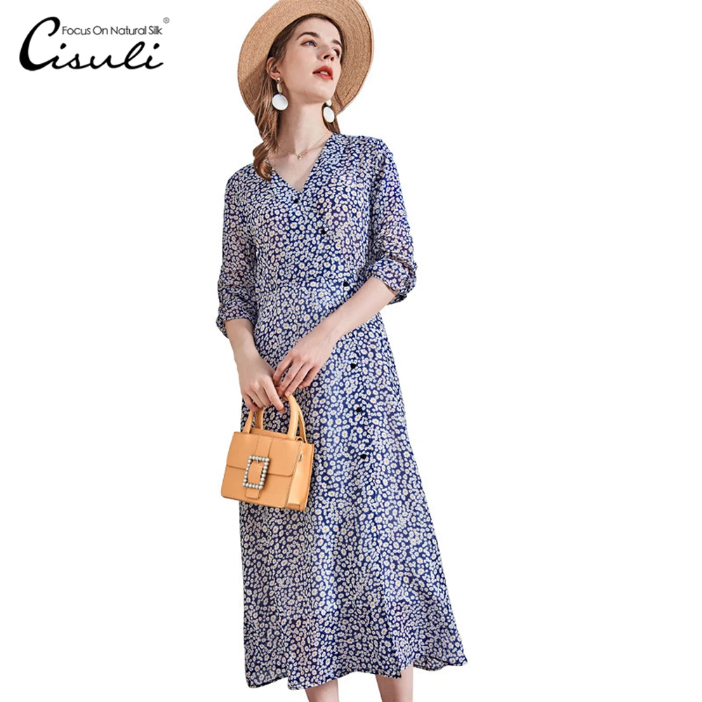 

CASUAL silk ladies dress holiday dress