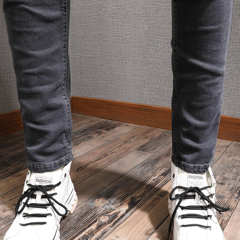Newly Designer Fashion Men Jeans Retro Dark Gray Slim Fit Elastic Casual Denim Pencil Pants Korean Style Streetwear Trousers