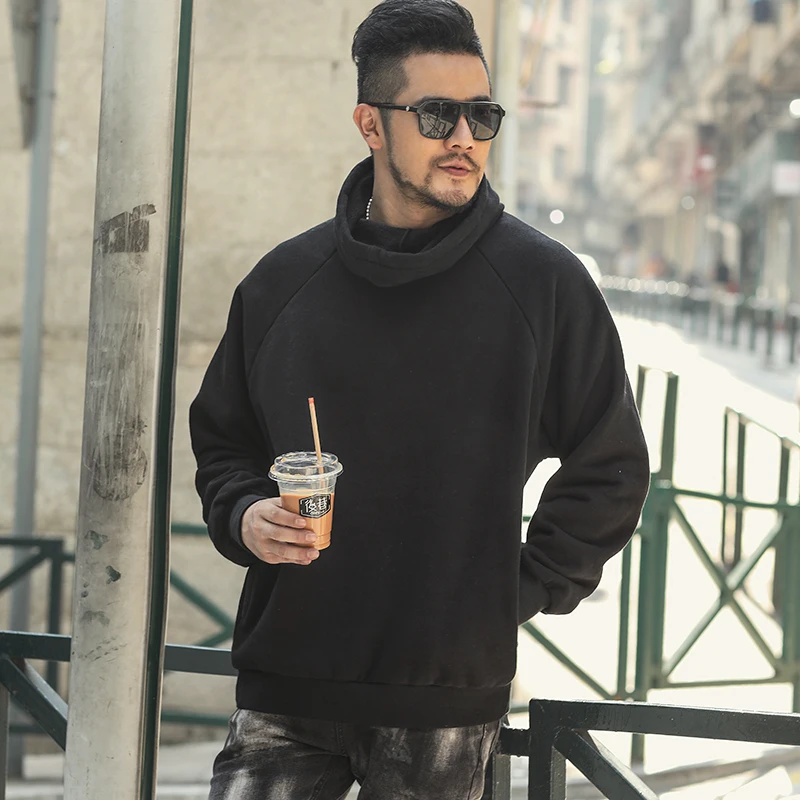 Большой размер высокий ворс хлопок флис Свободный Мужской свитер модный мужской