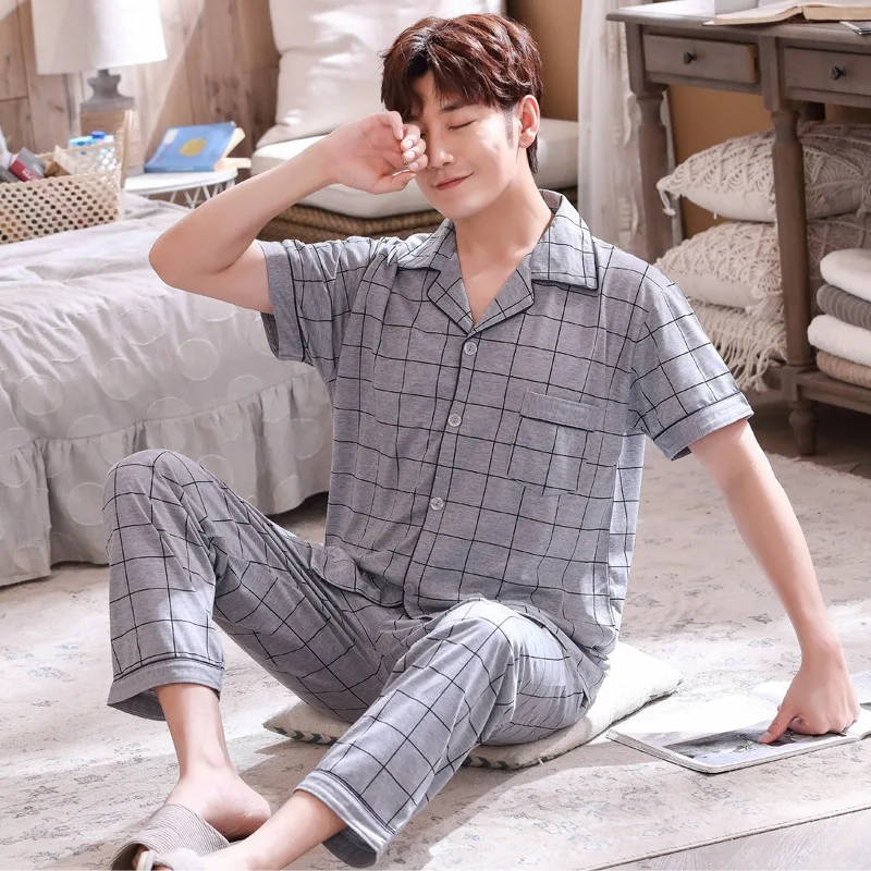 

Men's striped cotton pajamas, short sleeve trousers, pajamas, household products, summer, 2020