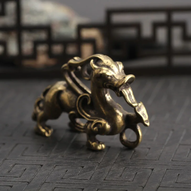 

Pure Copper Mini Dragon Ornament Animal Carved Statues Office Desk Home Decor Ornaments Small Statue Figurine Miniature Decor