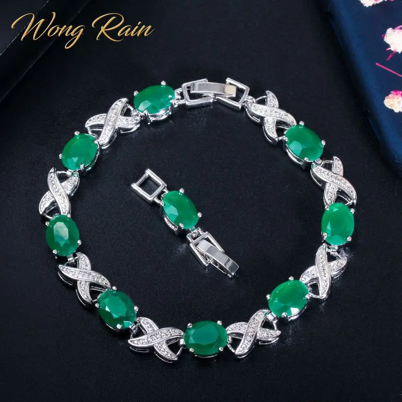 

Wong Rain Vintage 100% 925 Sterling Silver Emerald Gemstone Bangle Charm Wedding Engagement Bracelet Fine Jewelry Wholesale