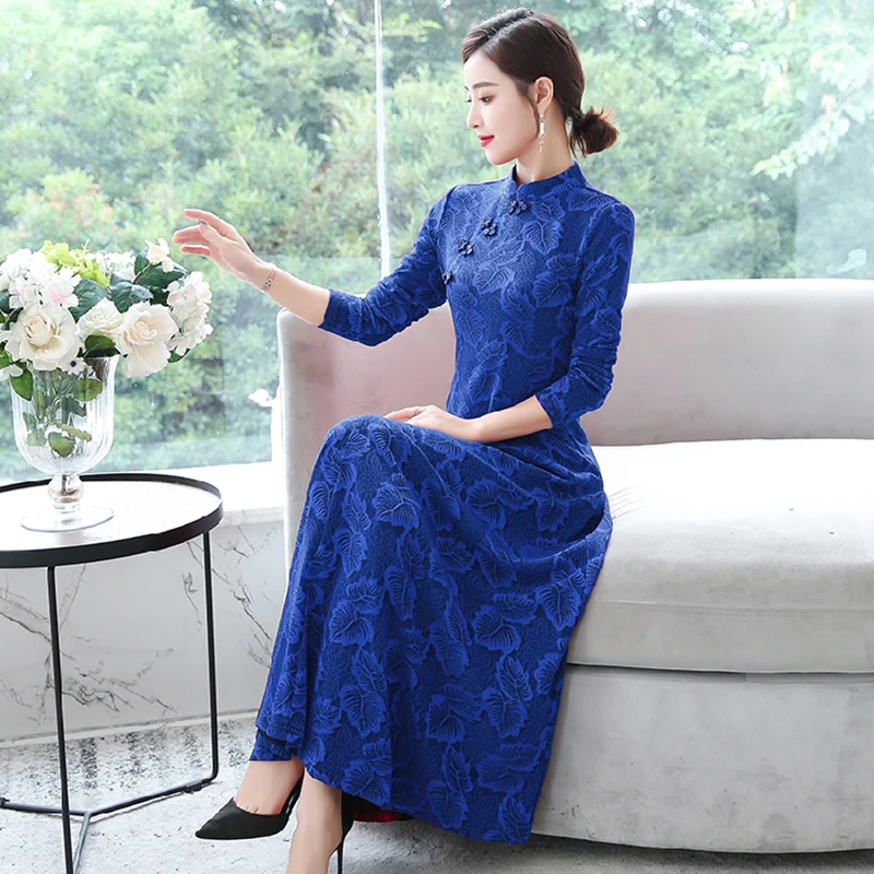Новинка вязаное жаккардовое винтажное платье в китайском стиле китайское тонкое