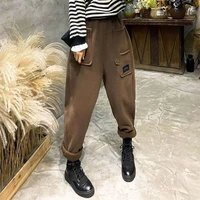 2021 autumn winter new arts style women elastic waist thicken warm harem pants all matched casual ankle length loose pants v505