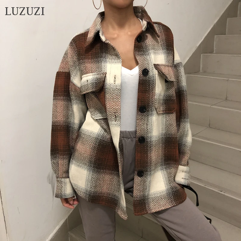 LUZUZI 2019 винтажные женские шерстяные пальто с длинным рукавом модная Женская