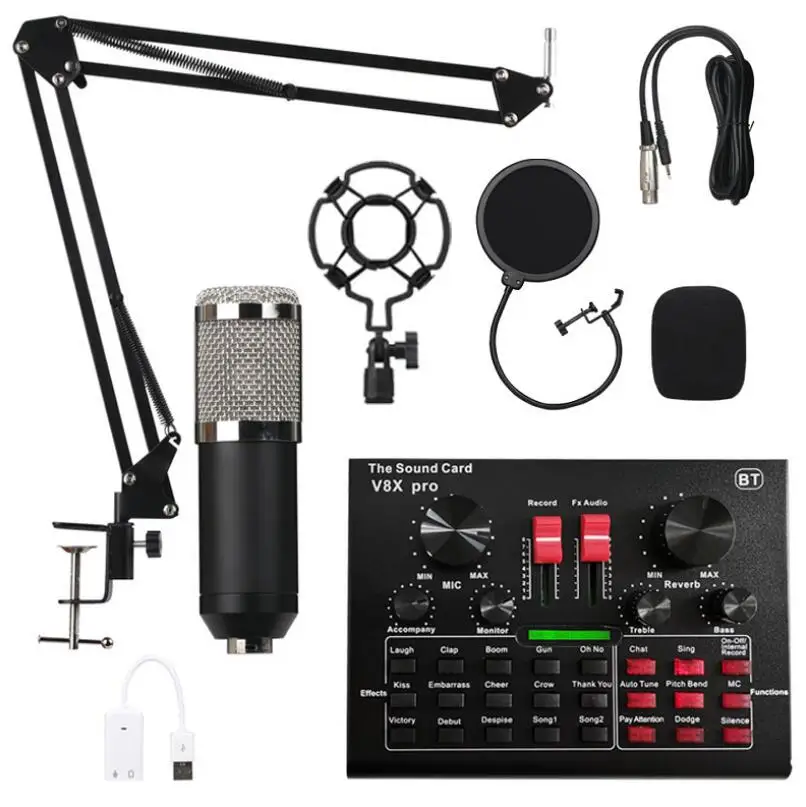 

V8X Sound Card Bm800 Microphone Mixer Sound Card Live KTV Web Live Equipment