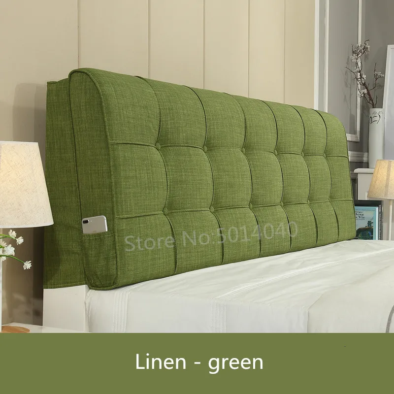 Linen green Изголовье подушки могут быть настроены моющиеся ткани твердой древесины кровать задняя доска мягкий пакет чехол на спинку кровати - Цвет: Linen green