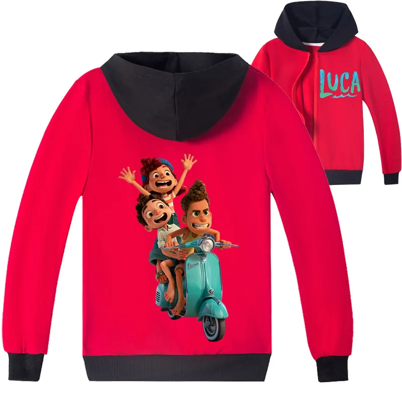 

2-16Y Baby Boy Spring & Autumn Hooded Coat Funny Cartoon Anime Luca Print Zipper Jacket Kids Girl Sports Tops Girls Cardigan