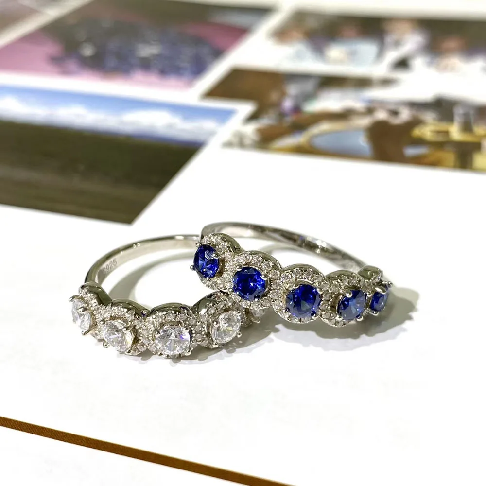 

New Luxury 925 Sterling Silver Stamp High Carbon Diamond Moissanite Sapphire Ring for Girl Wedding Engagement Party Fine Jewelry