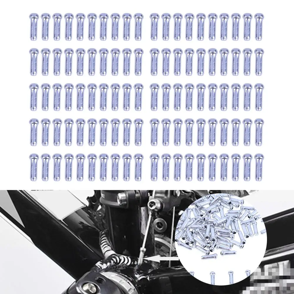 100pcs Bicycle Brake Cable Tips Shifter Aluminum Alloy Inner Tip Wire End Cap Crimps Sliver Bike Accessories | Спорт и развлечения
