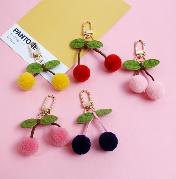 2021 милый Вишневый шары брелок помпон для Для женщин безделушка ключей