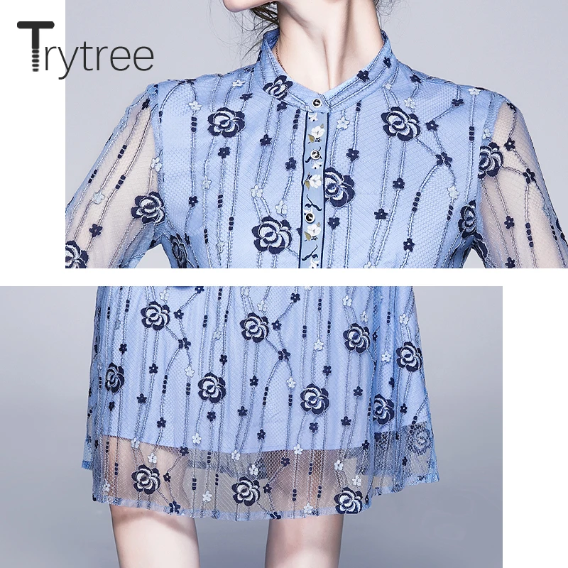 Весеннее женское платье Trytree 2020 повседневное лоскутное А силуэта с круглым