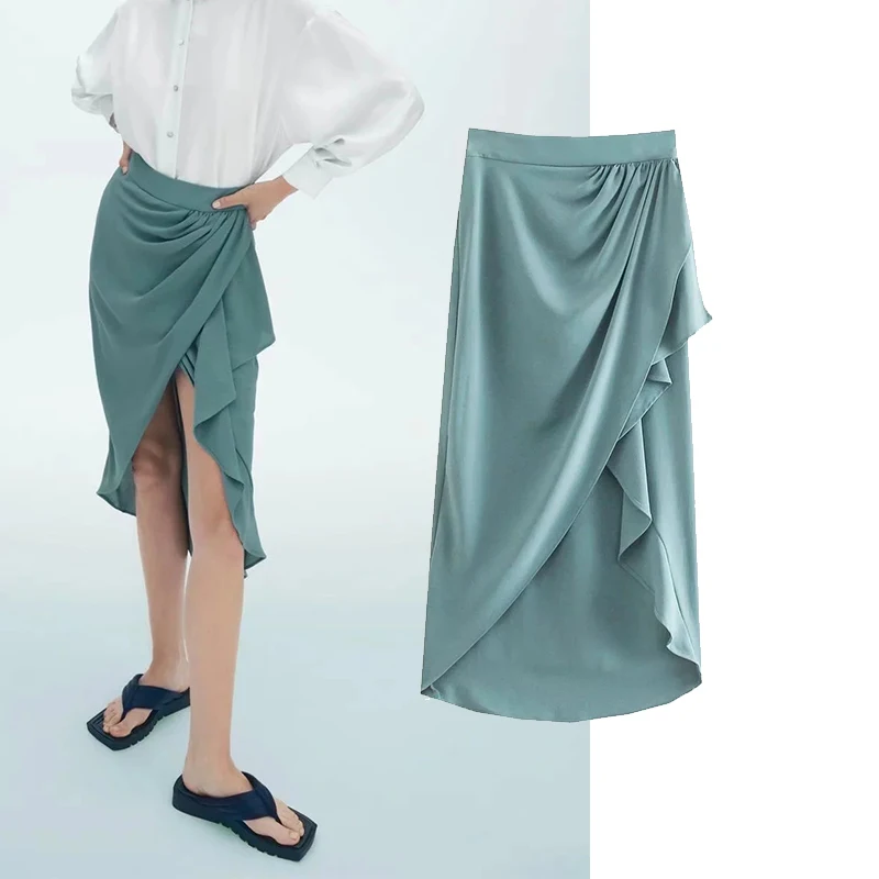 

Женская юбка с высокой талией BTB.WO Za, длинная юбка с запахом и принтом, элегантные винтажные юбки с разрезом, летние юбки 2021