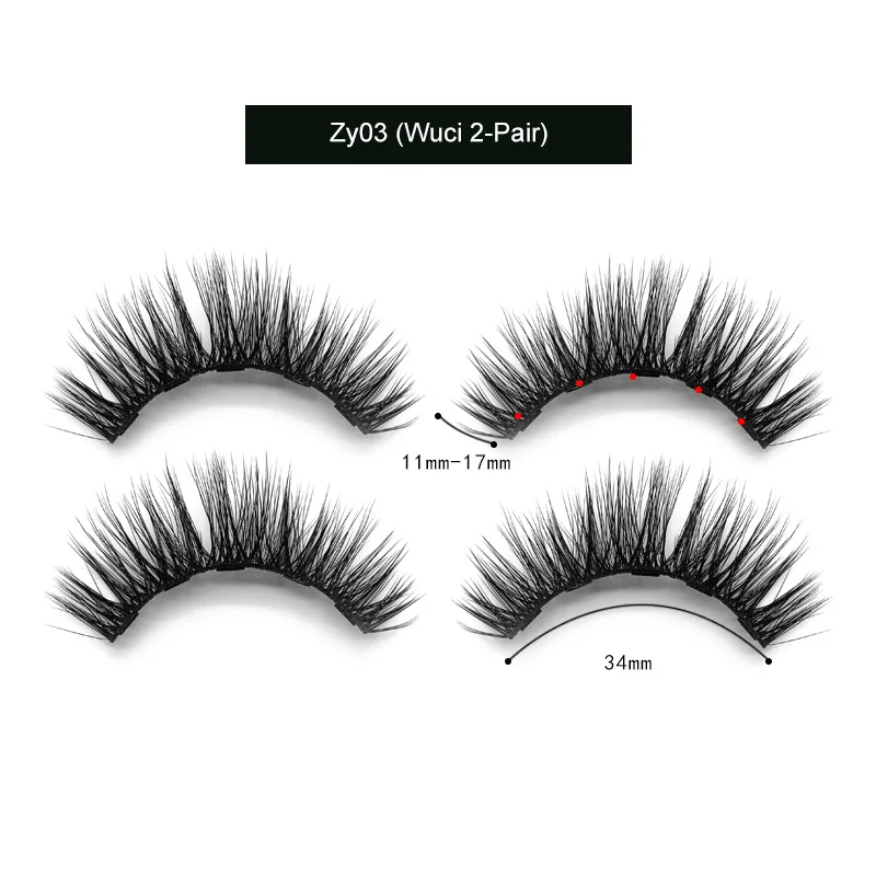 2 Pairs Magnetically Attractive Natural Thick Five-magnet False Eyelashes Mixed Magnetic Liquid Eyeliner Makeup Set New TSLM1