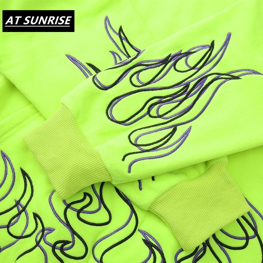 Худи с вышивкой пламени Мужской Повседневный пуловер в стиле хип хоп толстовки