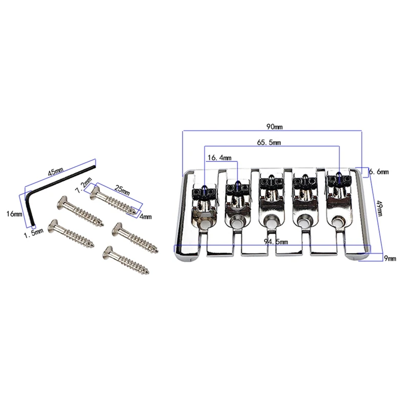 

Chrome 5 String Fixed Bridge for Electric Bass Guitar Parts Accessories